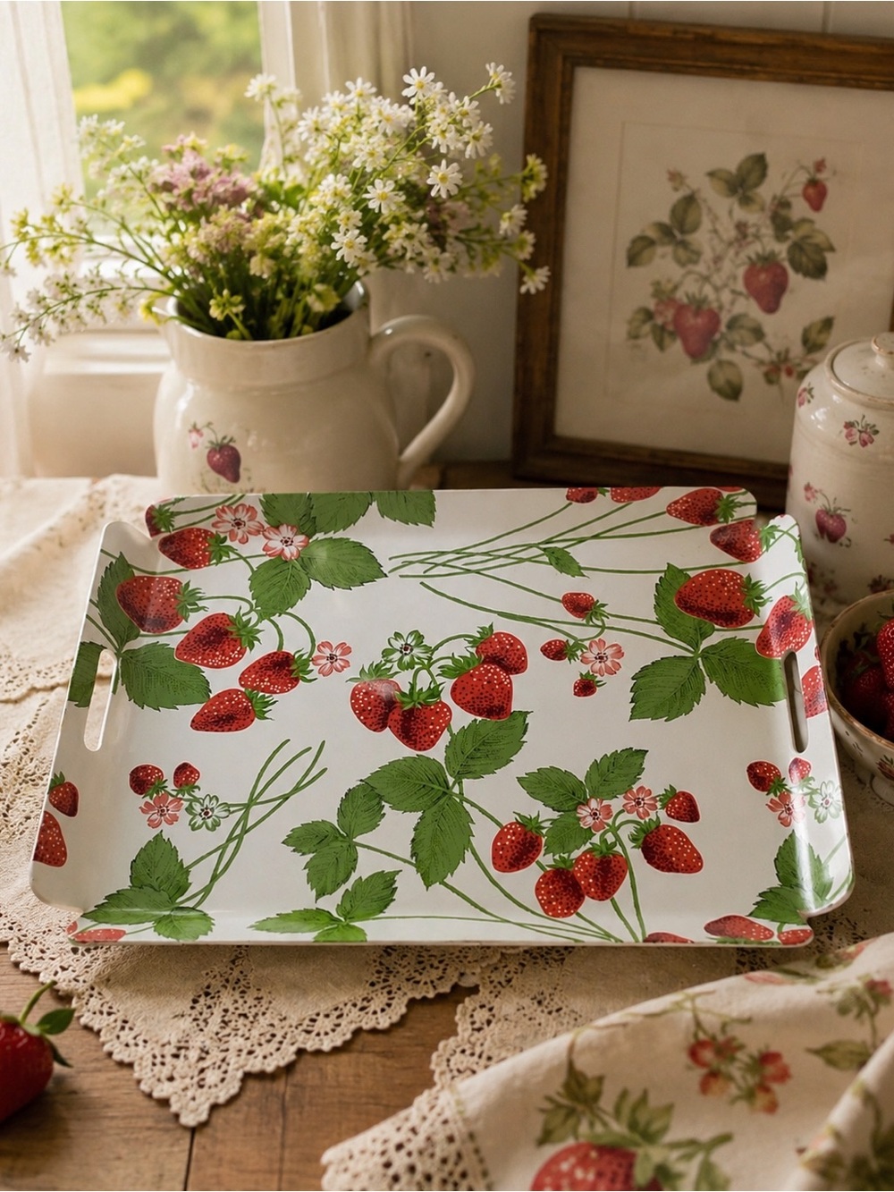 Mid-Century White Strawberry Editions Acrylic Tray